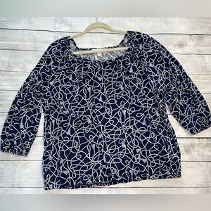 MICHAEL Kors Blouse Navy & White Nautical Knots/Ropes Size XL